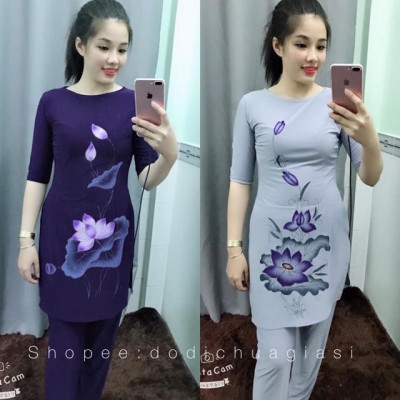 Đồ Lam Đi Chùa# Ctân Thuyền Hoa In# Đồ Bộ #Quần Áo Nữ # Vải Thun Co Giãn Không Nhăn