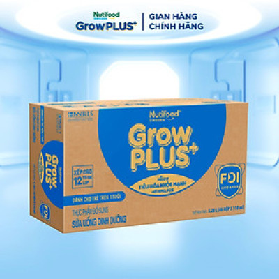 Sữa bột pha sẵn Nutifood Sweden GrowPLUS+ Tiêu Hóa (Xanh Nhạt) 1+ - Tiêu hóa khỏe, tăng cân (48 hộp x 110ml)
