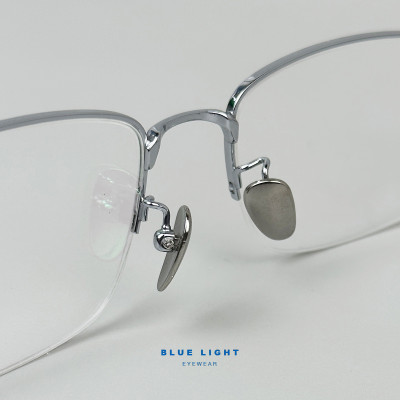 Gọng Kính Cận, Kính Giả Cận Nam Nữ BLUE LIGHT TITANIUM Cao Cấp Siêu Nhẹ, Mắt Vuông Nửa Gọng, Màu Bạc, Đen