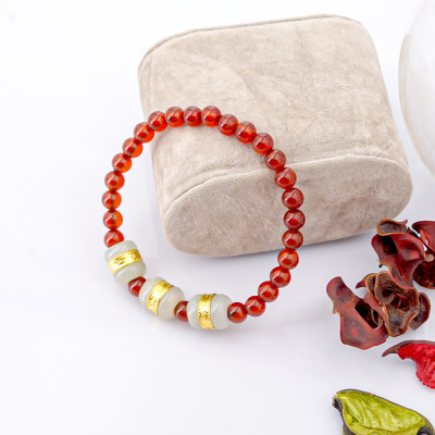 Vòng tay phong thủy Mã Não đỏ 6mm + 3 lu ngọc