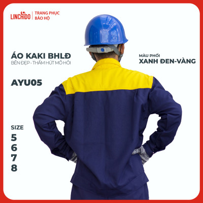 Áo Kaki đồng phục công nhân thoáng mát bền đẹp thấm hút mồ hôi màu phối xanh đen vàng - Mã AYU05