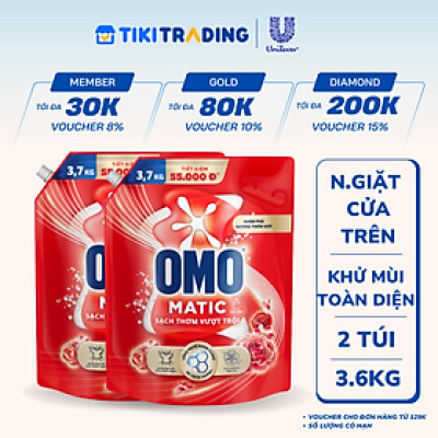 Combo 2 Túi Nước Giặt Omo Matic Cho Máy Giặt Cửa Trên Sạch Sâu Vượt Trội Khử Mùi Toàn Diện 3.7KG