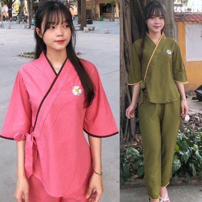 Đồ Lam Đi Chùa # Nhật Nơ Thêu Hoa Cúc # Đồ Bộ Nữ # Quần Áo Nữ