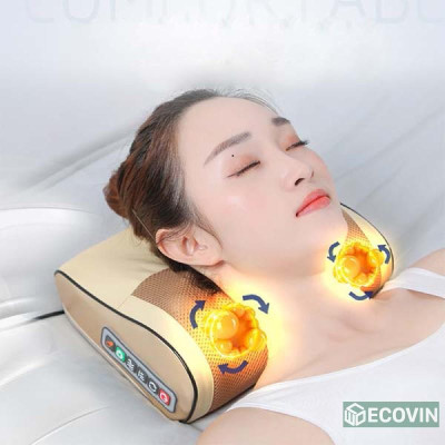 Gối Mát Xa, Gối Massage Hồng Ngoại Xoa Bóp Giảm Căng Thẳng 16 BI, Bảo Vệ Vai Gáy, Hỗ Trợ Mất Ngủ