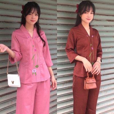 ĐỒ LAM ĐI CHÙA  Mẫu Sen Lụa Pháp Cao Cấp S3