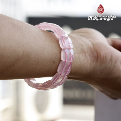 Vòng bản thạch anh hồng hạt 12x11mm mệnh hỏa, thổ - Ngọc Quý Gemstones