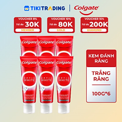 Bộ 6 Kem Đánh Răng Colgate trắng răng Optic White Exfoliating Mineral từ khoáng trắng cho răng sáng bóng 100g/tuýp