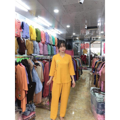 ĐỒ LAM ĐI CHÙA Cổ Ngôi Sao Vải Lụa Tằm Ướt