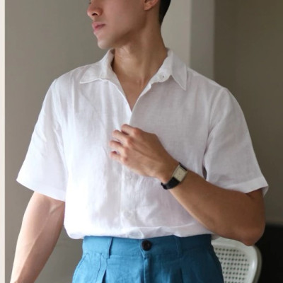 Áo sơ mi nam cổ bẻ ngắn tay vải Linen Premium cao cấp mặc thoáng mát