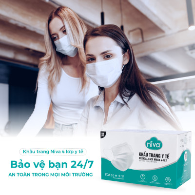 Combo 05 Khẩu Trang Y Tế 4 Lớp Niva Hộp 50 Cái Kháng Khuẩn, Ngăn Khói Bụi, Vi Khuẩn Hàng Chính Hãng Cao Cấp
