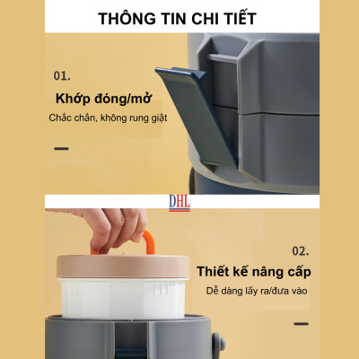 Lồng cơm 4 ngăn giữ nhiệt văn phòng Mitomo LCH-7086 dung tích 2.8L kèm nĩa và thìa