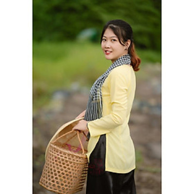 Bộ bà ba lụa vàng quần phi đen - Có bộ bà ba Bigsize- may sỉ bà ba toàn quốc - May bộ bà ba theo yêu cầu