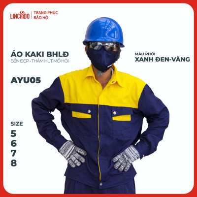 Áo Kaki đồng phục công nhân thoáng mát bền đẹp thấm hút mồ hôi màu phối xanh đen vàng - Mã AYU05