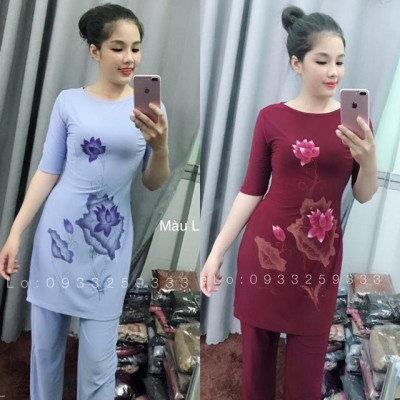 Đồ Lam Đi Chùa# Ctân Thuyền Hoa In# Đồ Bộ #Quần Áo Nữ # Vải Thun Co Giãn Không Nhăn
