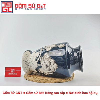Lọ hoa men hỏa biến dáng chân voi vẽ sen Gốm Sứ G&T
