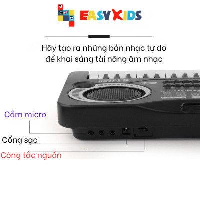 Đàn Organ Đàn Piano Điện Tử Đồ Chơi Cho Bé 61 Phím Sạc Điện Có Mic, Dây Sạc USB