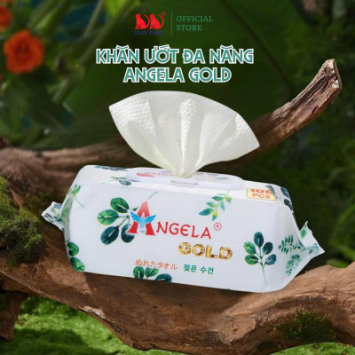 Combo  5 gói Khăn ướt đa năng cho bé Baby Angela Gold vải không dệt rayon cao cấp 100 miếng (18x20cm)