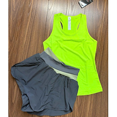 Bộ đồ thể thao nữ gồm áo ba lỗ khoét lưng và quần đùi 2 lớp hàng Quảng Châu cao cấp