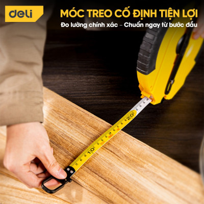 Thước cuộn 50m Deli Cao Cấp - Thước cuộn siêu dài có móc giữ cố định - vạch chia rõ