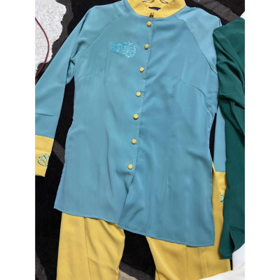 Đồ Lam Đi Chùa Cao Cấp # Phối 2 Màu Thêu Hoa Sen