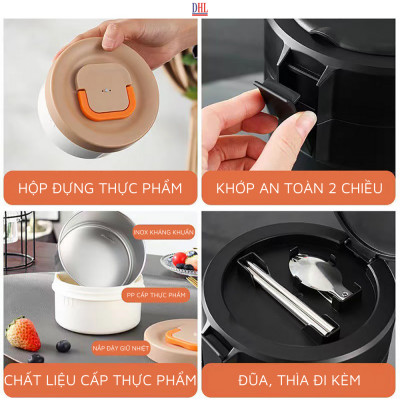 Lồng cơm 4 ngăn giữ nhiệt văn phòng Mitomo LCH-7086 dung tích 2.8L kèm nĩa và thìa