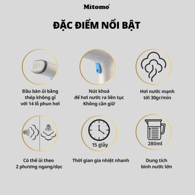 Bàn ủi hơi nước cầm tay Mitomo MW - 801 tích hợp 3 chế độ là hàng cao cấp công suất 1500W - bảo hành 2 năm hàng chính hãng