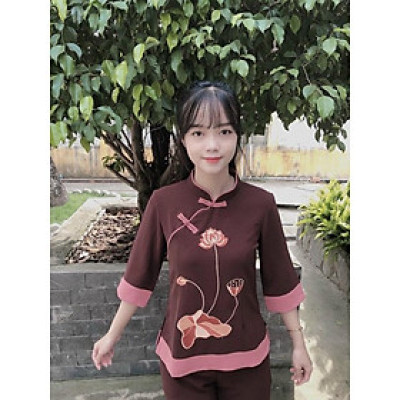 ĐỒ LAM ĐI CHÙA PHÁP PHỤC PHẬT GIÁO Cổ Tàu 2 Nút