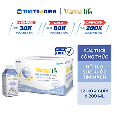 Thùng Thực phẩm bổ sung Värna Life sữa tươi công thức (Tím) (12 hộp x 200ml)