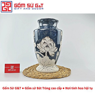 Lọ hoa men hỏa biến dáng chân voi vẽ sen Gốm Sứ G&T