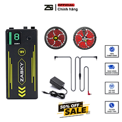 Bộ Phụ Kiện Áo Điều Hòa ZASKY Nhật Bản Cao Cấp, Dành Cho Người Lao Động Ngoài Trời Nắng Nóng, Quạt 12V Không Chổi Than, PIN 40.000mAh, BH 12 Tháng