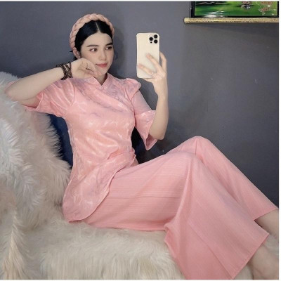 Đồ Lam Đi Chùa # Sẫm Tàu Vải Gấm Lá Cao Cấp