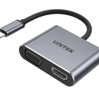 CÁP TYPE-C -> HDMI 4K + VGA UNITEK V1126A - HÀNG CHÍNH HÃNG 