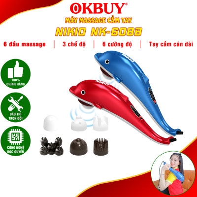 Máy massage cầm tay cá heo 6 đầu Nikio NK-608B - Màu Ngẫu Nhiên, 3 kiểu rung, 3 tốc độ