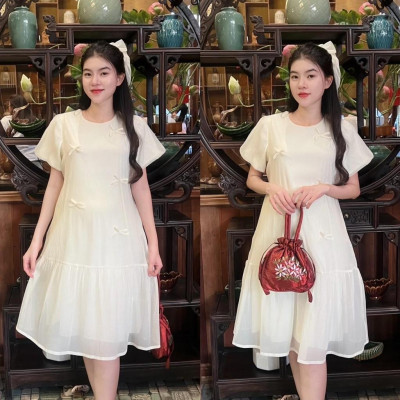 Đầm bầu tơ phom đuôi cá đính nơ dễ thương, trẻ trung diện đi làm, đi chơi, đi tiệc Nữ Women Nữ Women