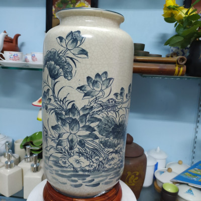 BÌnh hoa men rạn vẽ sen gốm Gia Hưng Bát Tràng