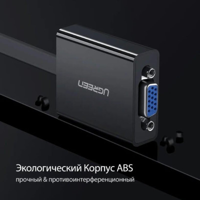 Ugreen UG40248MM103TK Màu Đen Bộ chuyển HDMI sang VGA dây dẹp kèm cổng âm thanh - HÀNG CHÍNH HÃNG