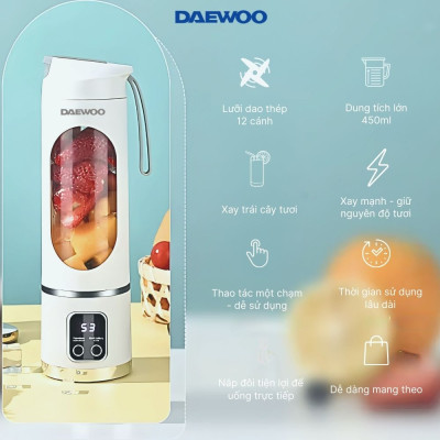 Máy xay cầm tay DAEWOO DWBL-4515 (450ml) Hàng Chính Hãng - Ly xay trái cây thông minh, nhỏ gọn, tiện lợi