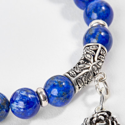 Vòng Tay Đá Lapis Lazuli Phối Charm Hoa Hồng Bạc Ngọc Quý Gemstones