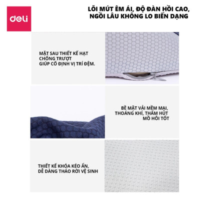 Đệm ghế ngồi văn phòng Deli thiết kế Thoáng Khí Chống Trĩ Chất Liệu Cao Su Non Giảm Ê Mỏi Điều Chỉnh Tư Thế Ngồi