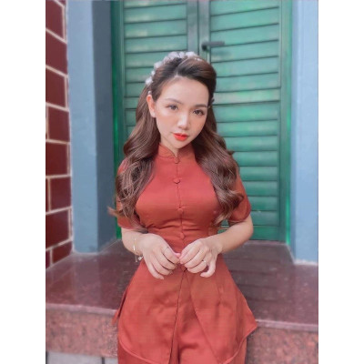 Đồ Lam Đi Chùa Combo Lụa Nơ Cao Cấp Nút Bọc