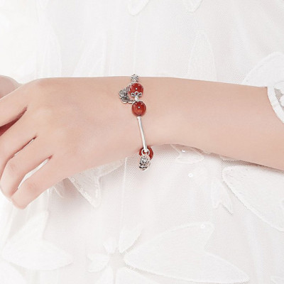 Vòng Tay Bạc Mix Đá Mã Não Đỏ Ngọc Quý Gemstones VT63