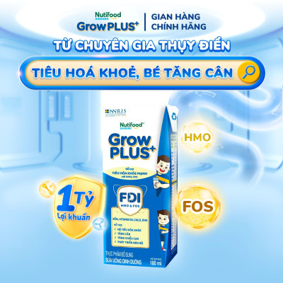 Sữa bột pha sẵn Nutifood Sweden GrowPLUS+ Tiêu Hóa (Xanh Nhạt) 1+ - Tiêu hóa khỏe, tăng cân (48 hộp x 180ml)