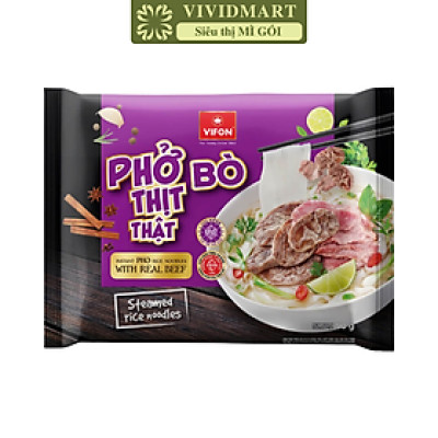 VIFON - Phở Vifon thịt thật hương vị Bò, Vifon Phở bò thịt thật Vifon, Phở thịt thật Vifon ăn liền (90g/gói)