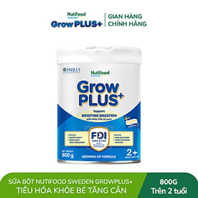 Sữa bột Nutifood Sweden GrowPLUS+ Tiêu Hóa (Xanh Nhạt) 2+ - Tiêu hóa khỏe, tăng cân (Lon 800g)