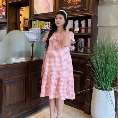 Đầm bầu đuôi cá cổ thuỷ thủ phối viền ren chất Cotton Hàn Váy bầu năng động