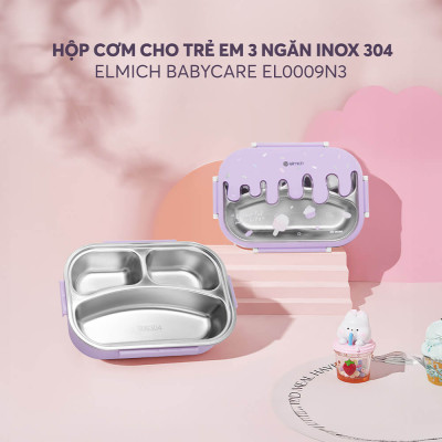 Hộp cơm trẻ em inox 304 Elmich Baby Care EL-0009N3 EL-0009N4, Hàng chính hãng, 650ml-1L, khay chia ngăn - JoyMall