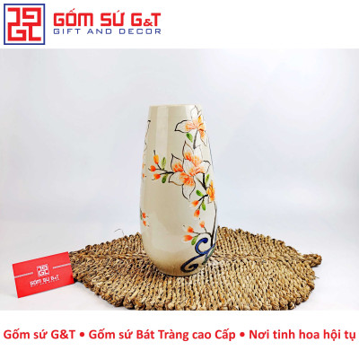 Lọ hoa bom miệng rộng khắc công Gốm Sứ G&T