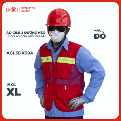 Áo Gile Kỹ Sư, Giám Sát Công Trình, Bảo Hộ Lao Động, 3 Đường Kéo, 6 Túi - Mã AGL3DK09A
