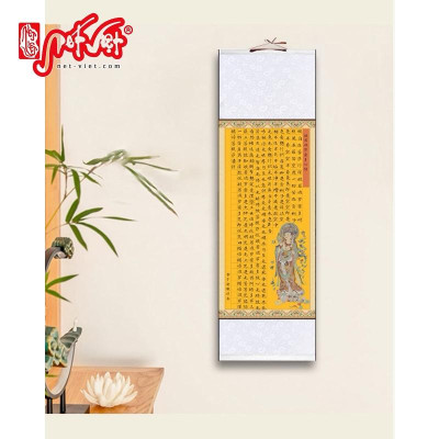 Biểu lụa bồi trục chép Tâm Kinh Bát Nhã & Đại Bi Chú có kẻ ô