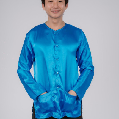 Bộ áo bà ba nam phối áo phi xanh dương + Quần phi đen - Có bộ bà ba Bigsize